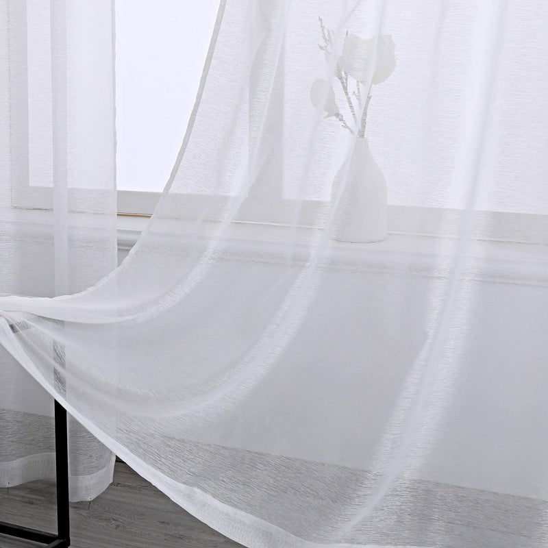 DONREN 72 Inches Long White Voile Curtains for Living Room Set of 2 Solid Textured Sheer Panels with Ring Top - Image 2